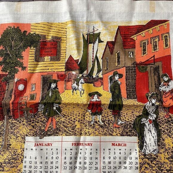 Vintage 1767 dish towel wall hanging calendar primitive farmhouse country - Picture 4 of 6